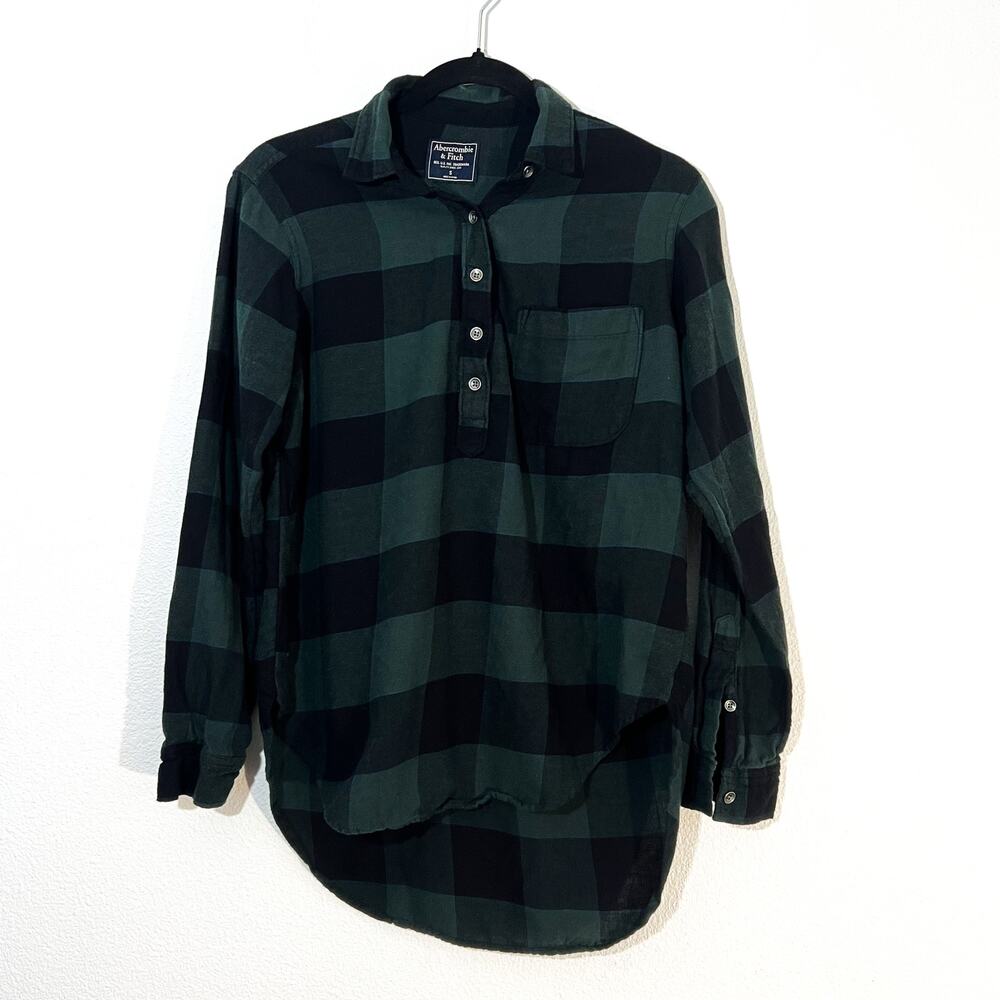 Abercrombie & Fitch Flannel Shirt Womens S Plaid Henley Preppy Grunge Casual